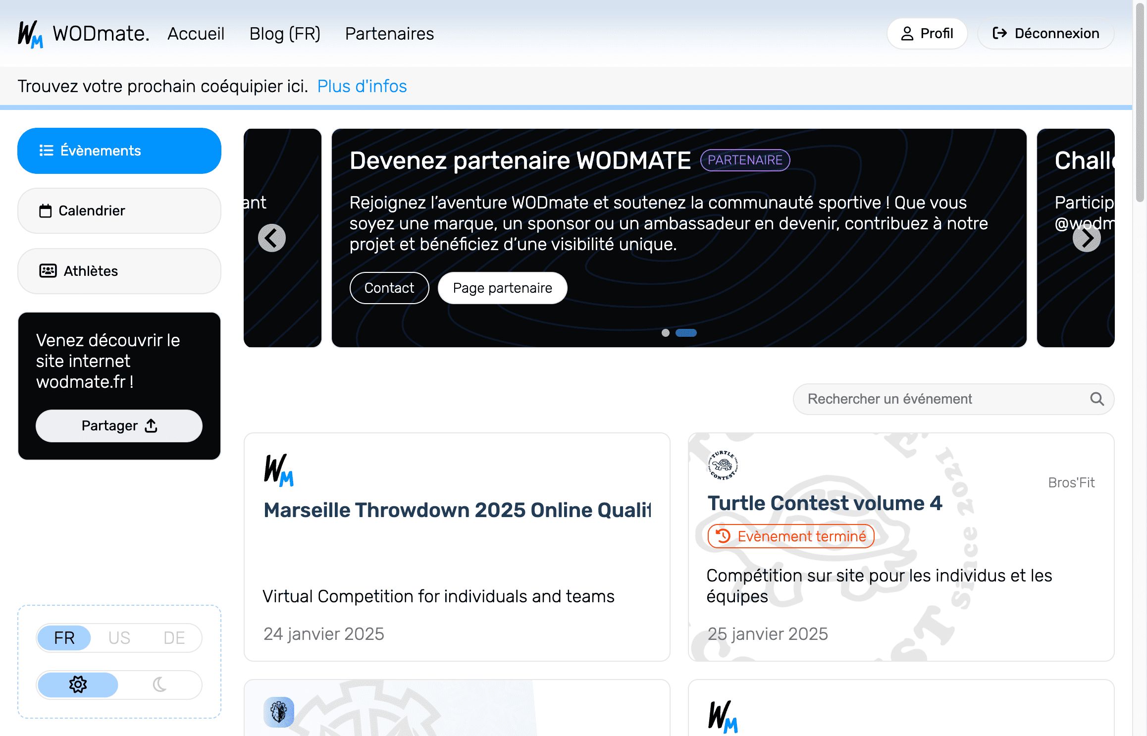 Screenshot of the Wodmate app.